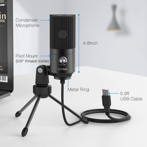 Fifine K669-K669B USB Corded Compact / Lightweight Podcast Condenser Microphone - Picture 6 of 14